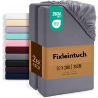 2er Set Fixleintuch 90 x 200 cm Grau – Mikrofaser, 35 cm