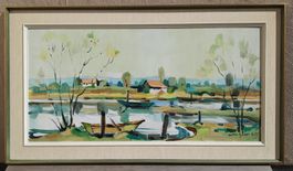 Metzler Kurt, Landschaft, Fluss, Boote, Gebäude, Rheintal,