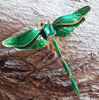 Liebliche Brosche Libelle grün Emaille-goldfarben