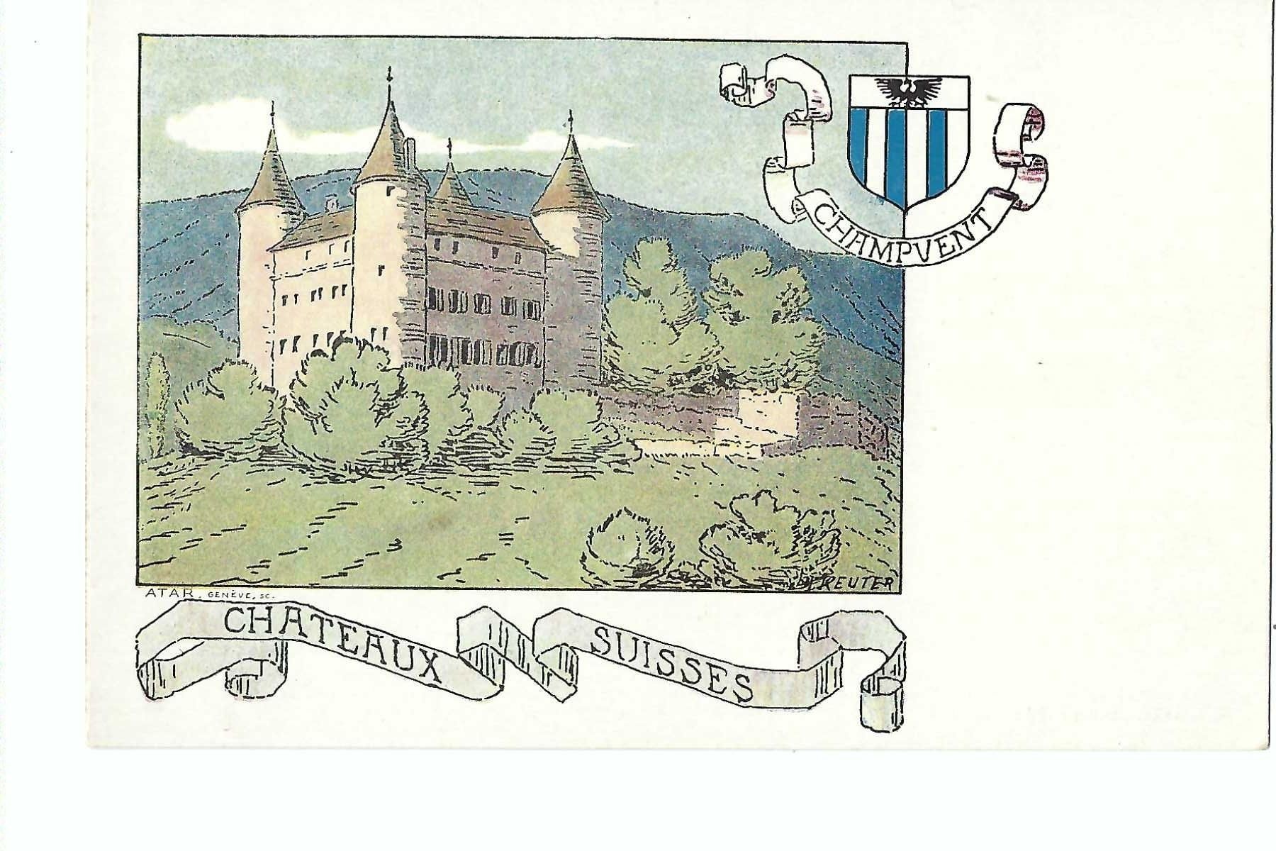 Cartoline postali: Champvent, Schloss und Wappen, TOP – Usato da Thun venduto da 44wart