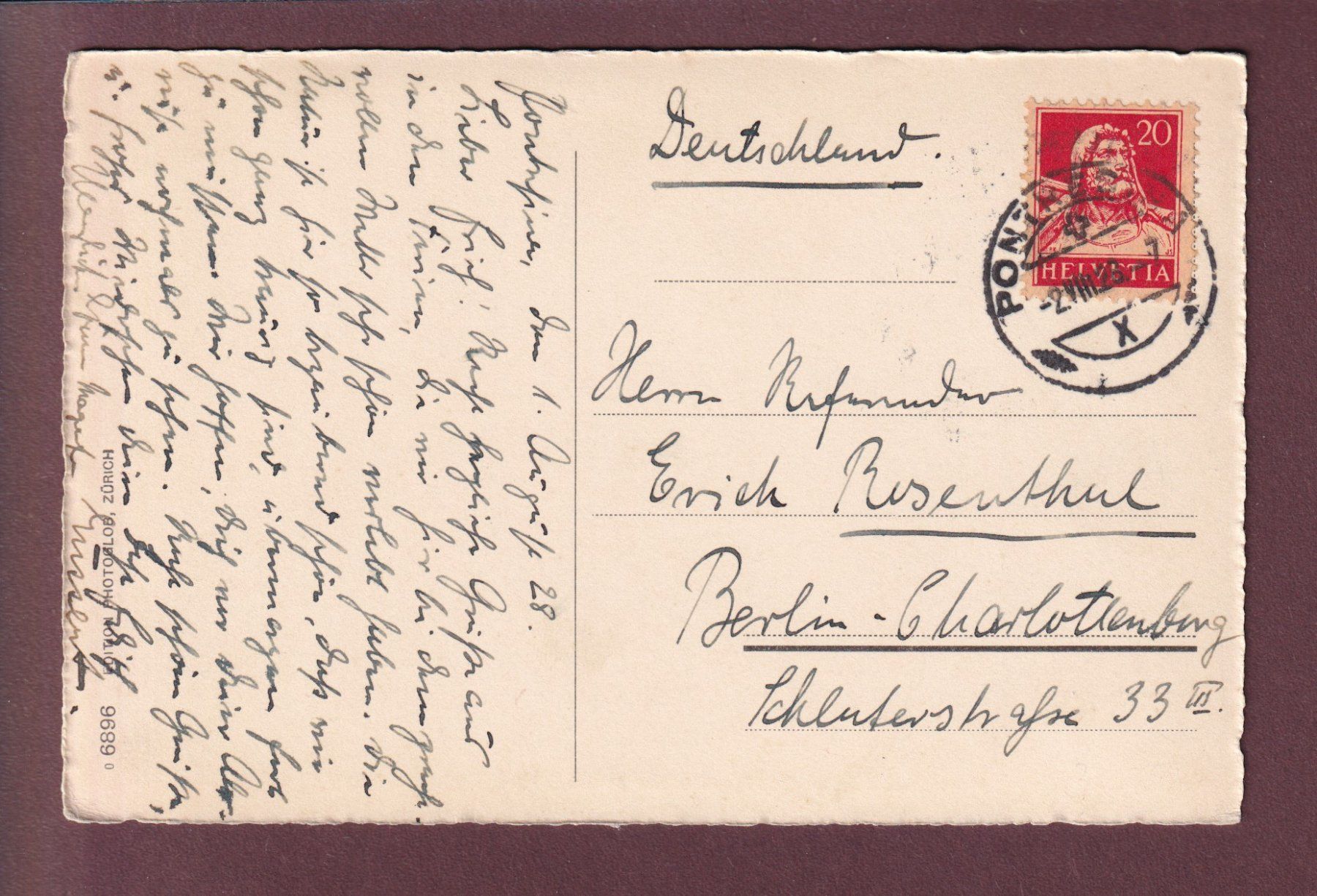 Cartoline postali: Hotel Restaurant ROSEGGLETSCHER - 1928 – Usato da Pully venduto da nicecards 1