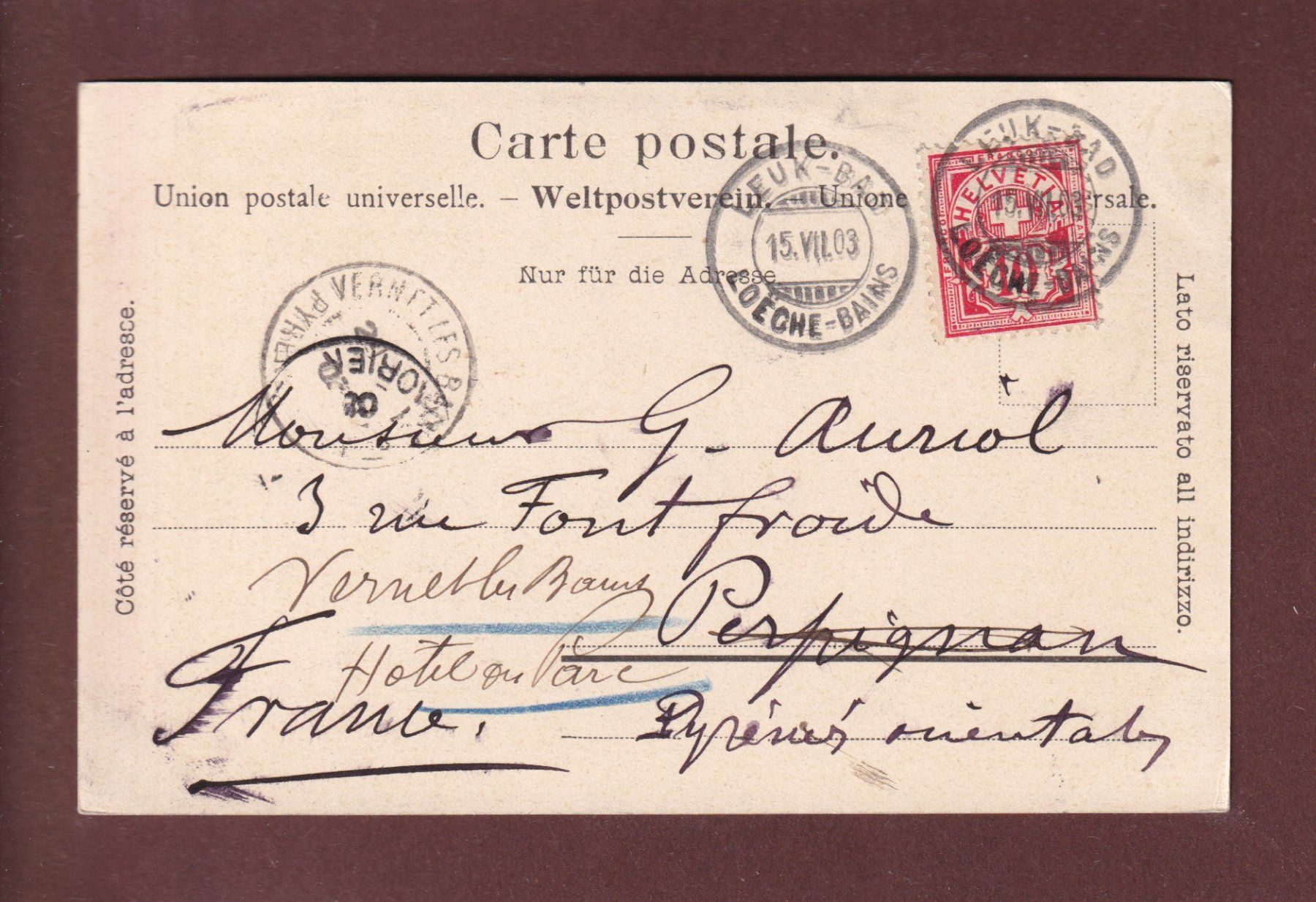 Cartoline postali: GEMMI - Hotel - Rinderhorn - 1903 – Usato da Pully venduto da nicecards 1