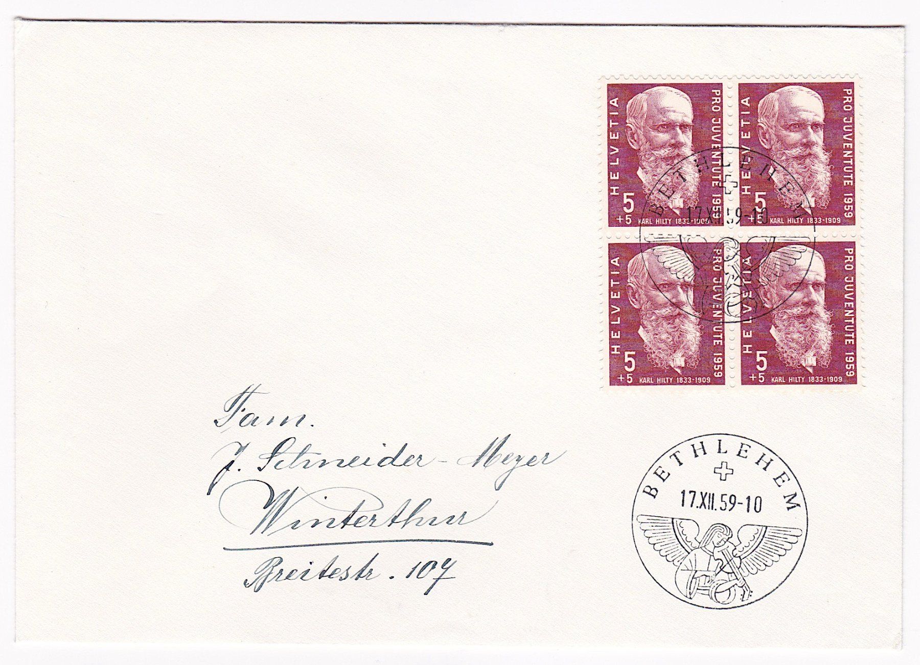 Tutti i francobolli: 1959 Beleg mit 4er-Bl. J178, K-St. BETHLEHEM – Usato da Richterswil venduto da Dyaris2025