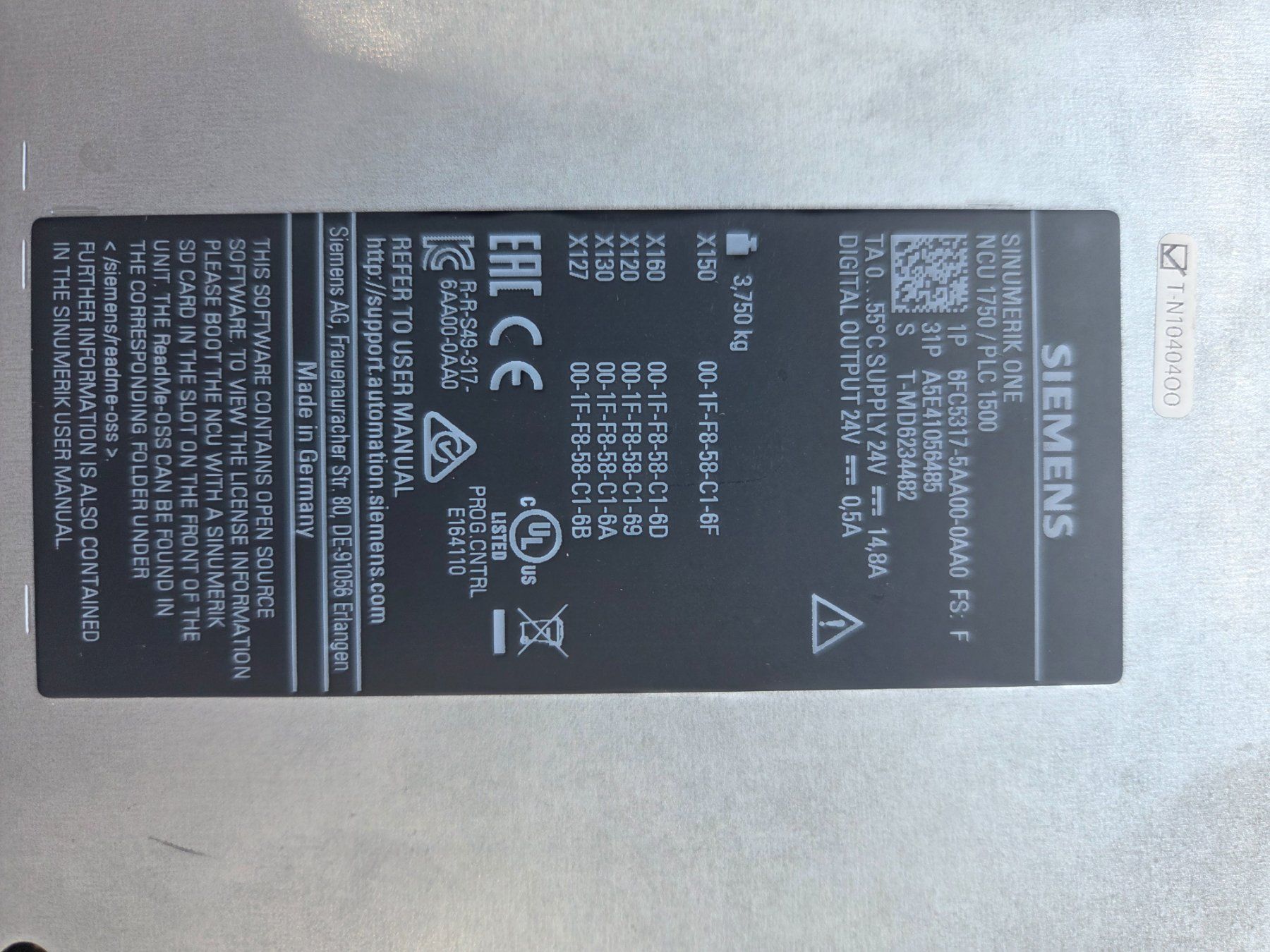 Siemens Componenti elettronici: SINUMERIK ONE NCU 1750 avec API 1500F – Usato da Moutier venduto da tsa_yh56 2