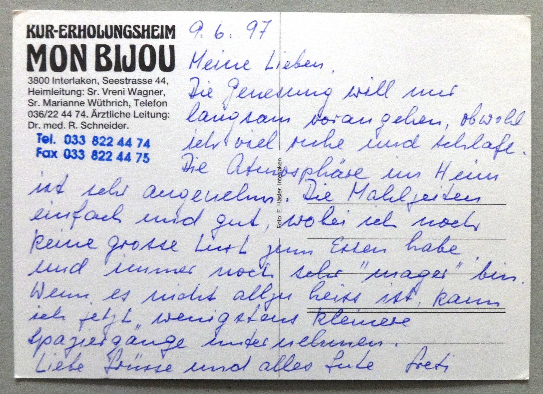 Cartoline postali: Kur-Erholungsheim Mon Bijou, Interlaken – Usato da Fétigny venduto da Billy2miny 1