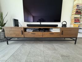 TV-Lowboard GRASBY 200 cm | Massivholz Pinie | Industrial