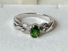 Chromdiopsid Ring, Solitaire, Silber 925, Gr. 59, NEU