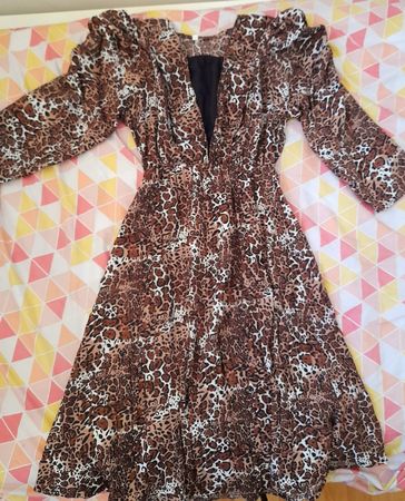 Damen Kleid mit Leopardenmuster braun schwarz Grösse L