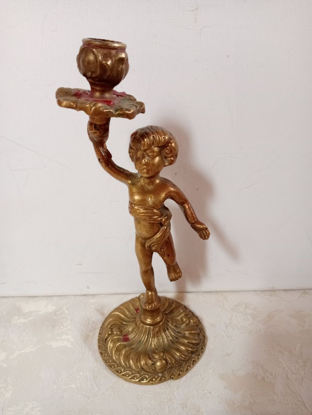 Portacandele: Antiker Kerzenständer Putte Figur Messing 837 Gramm – Usato da Oberdorf BL venduto da Barocki888