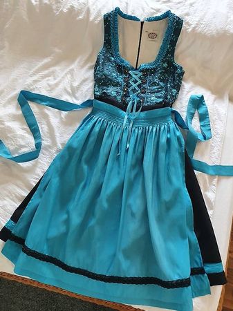 Dirndl Oktoberfest Kleid Country Lady, türkis-schw., Gr. 40