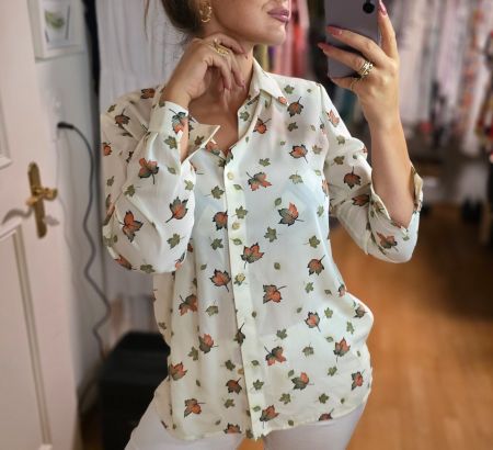 Delmod International Bluse, M, Blätter, Vintage