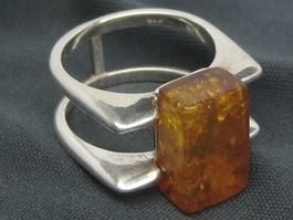 aussergewöhnlicher Vintage Ring Silber 925 Bernstein Gr. 57