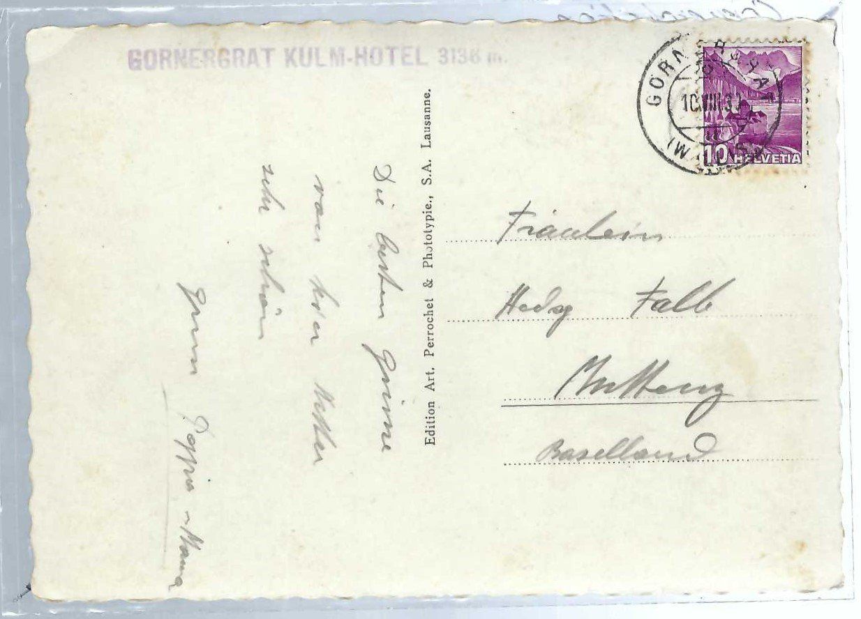 Cartoline postali: Gornergrat. Bahnhof. Matterhorn. Dent Blanche. Rowanzug. – Usato da Horw venduto da SwissSteamMemories 1