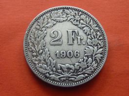2 Fr.  1906  nur 0,40 Mio. Prägungen  -  ungereinigt  -