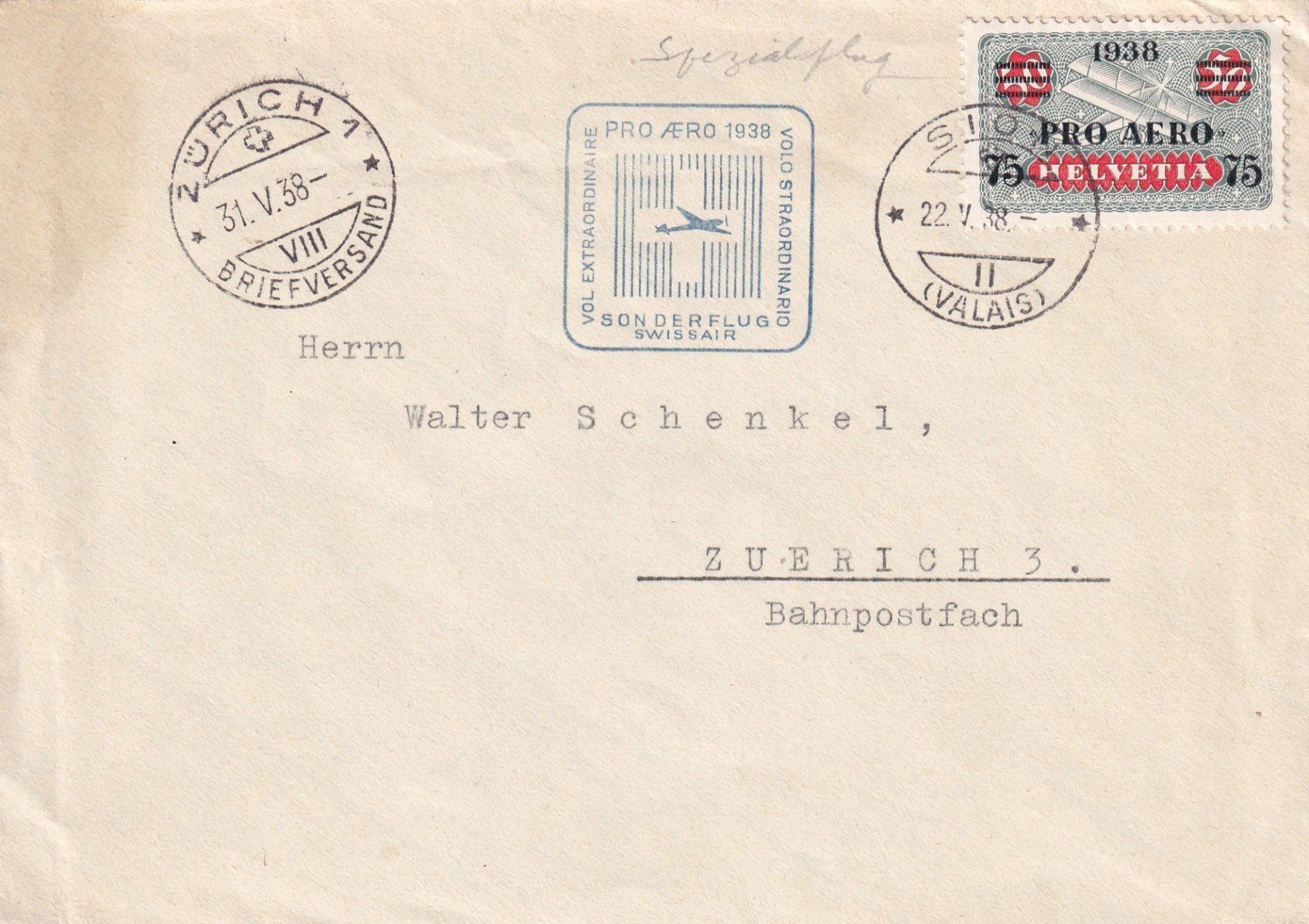Tutti i francobolli: Flugbrief Pro Aero 31.V.38 – Usato da Birsfelden venduto da chr_yq2g