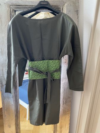 Green Midi Dress With Japanese Style Belt, Size S/M