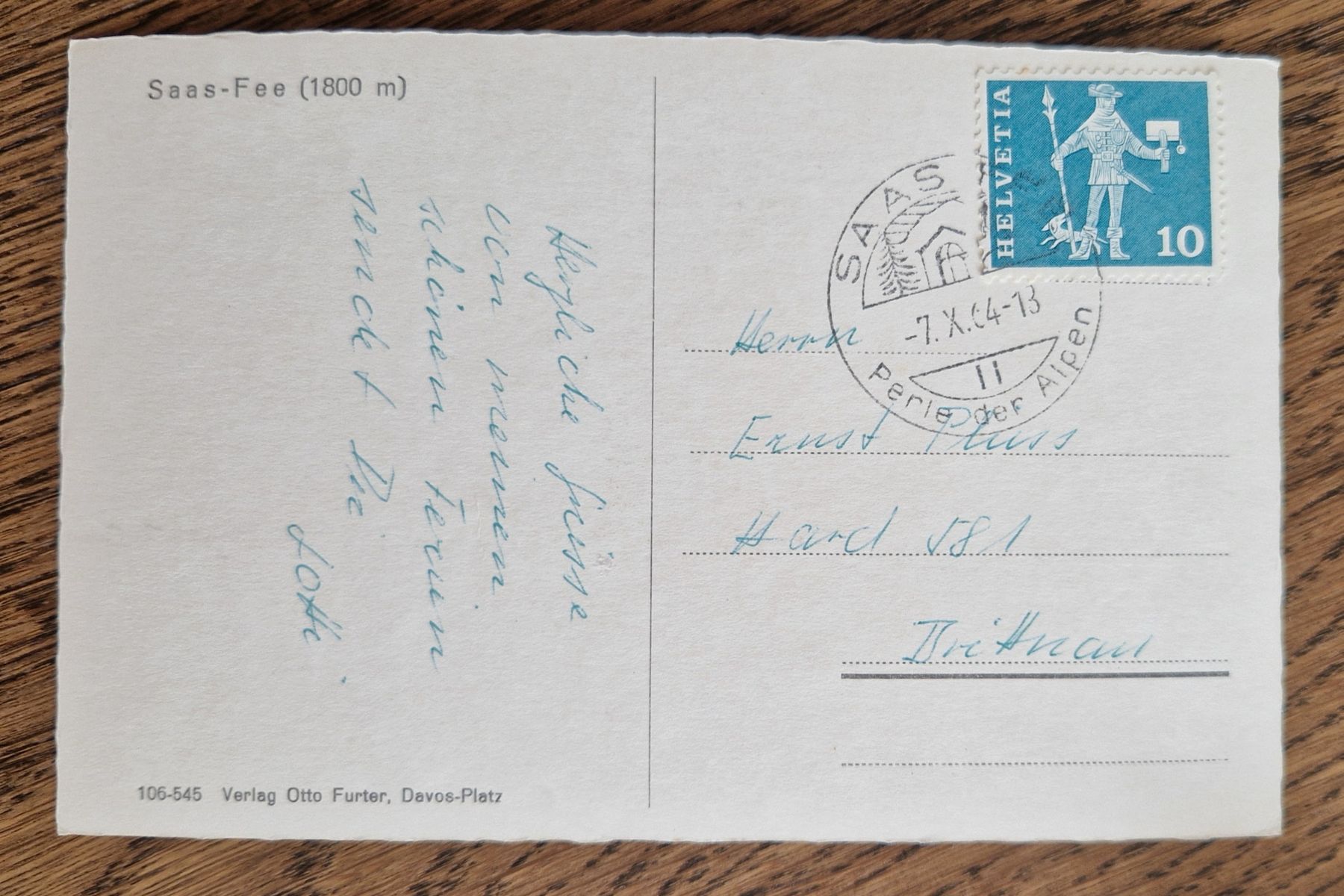 Ansichtskarten: Saas-Fee 1964 – Gebraucht aus Ebikon von Donar50 1