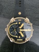 Herren Armbanduhr Diesel Lederband Chronograph Gold Schwarz