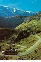 Klausenpass 1974 mit Postauto und Anhänger, Clariden