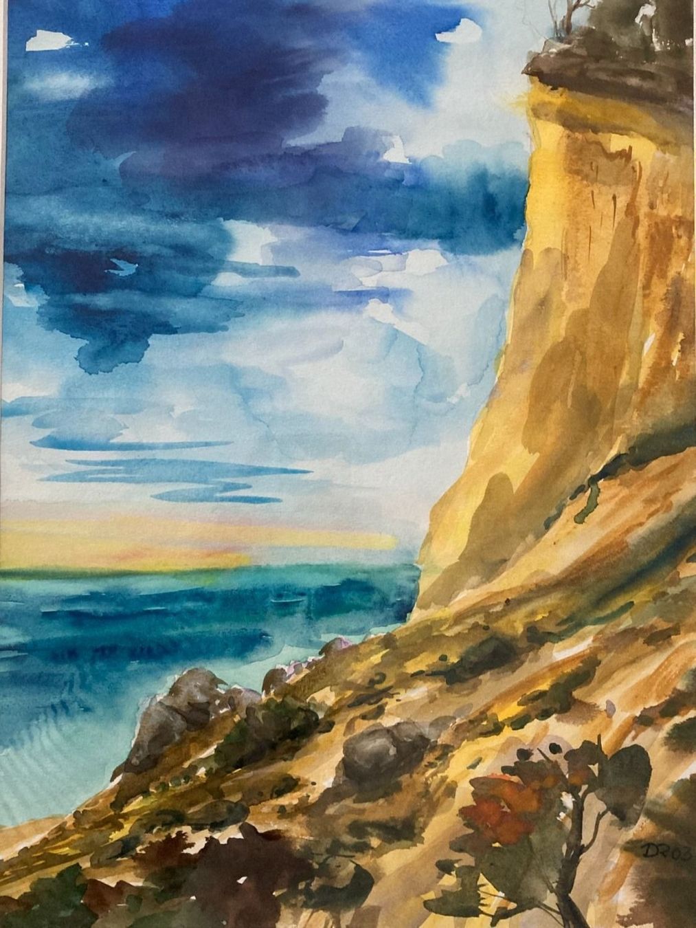 Dipinti: GEMÄLDE  AQUARELL  MEER  KLIPPE  LANDSCHAFT  gerahmt/Glas – Usato da Subingen venduto da ArtBead 3