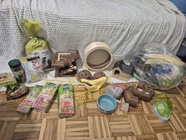 Grosses Hamsterzubehör-Paket: Käfig, Häuschen, Laufrad uvm.