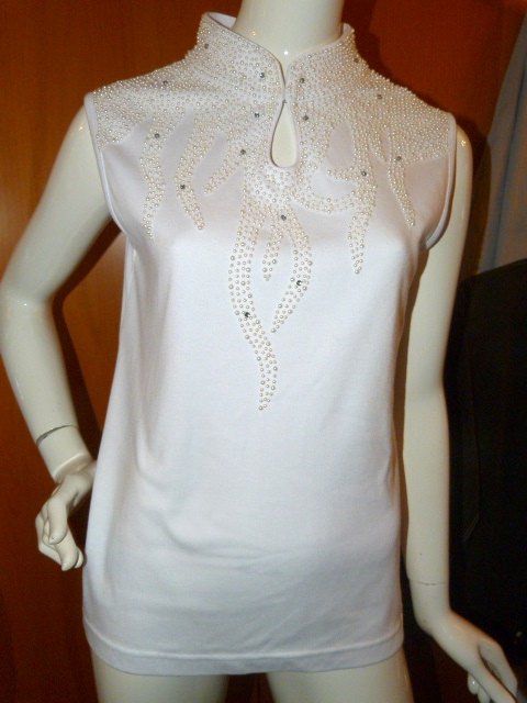 Top: Top mit Perlen bestickt, Gr. 40/42, weiss % – Usato da Nunningen venduto da Fashion-Ave51 1
