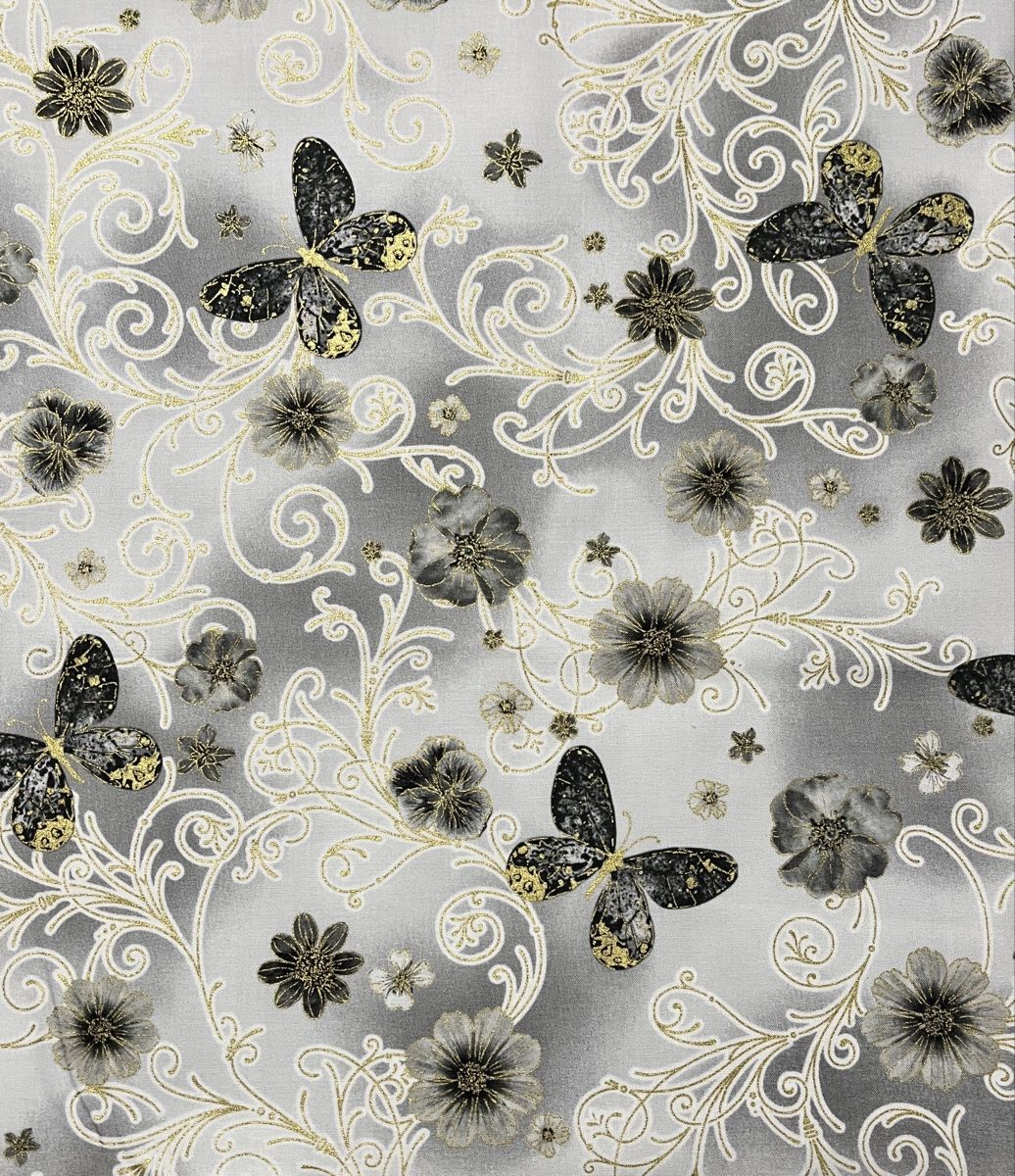 Tessuti: Patchworkstoff Schmetterlinge, Blumen, Ornamente in grautöne – Nuovo (secondo la descrizione) da Seuzach venduto da KreativmitStoff