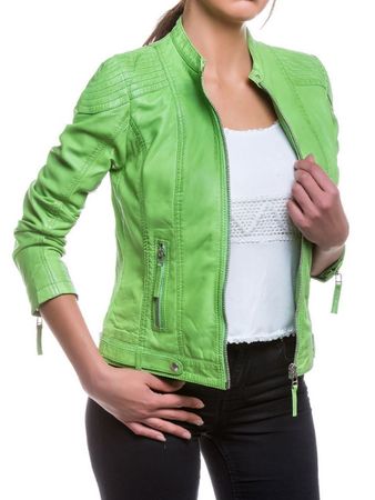 Sportive grüne Damen Lederjacke aus Lammnappa in Gr. 38 NEU
