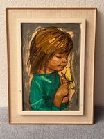 Malerei Kind mit Vogel gerahmt 34x44 cm verwendet