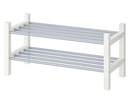 2 Stück IKEA TJUSIG Schuhregale in weiss mit Metallstangen.
