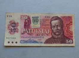 Slovenska ++ 50 Kronen 1987 mit Marke