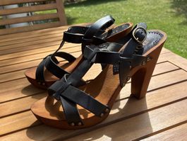 Noiz Sandalen Holzabsatz Leder schwarz Grösse 39