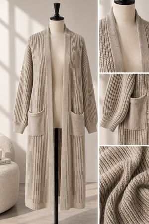 Damen Strickjacke lang beige mit Taschen neuwertig