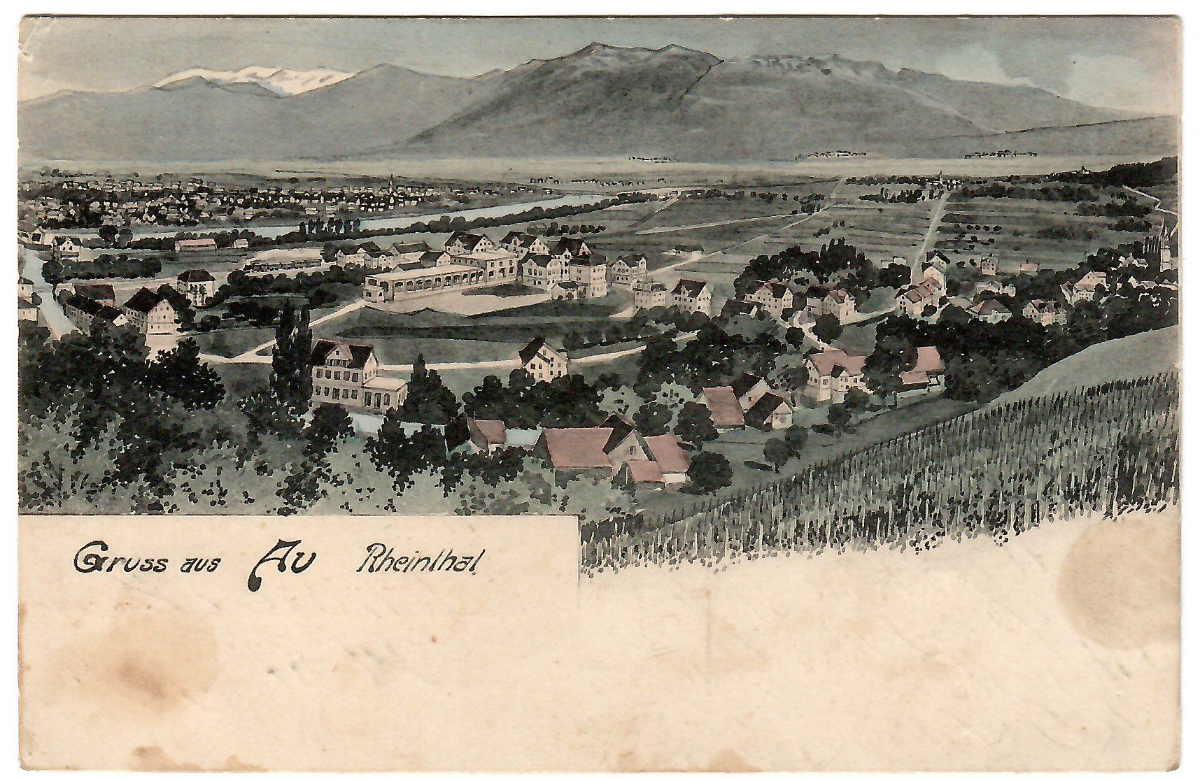 Cartoline postali: Ansichtskarte  'Gruss aus Au'   (Rheinthal) – Usato da Kerns venduto da etma3