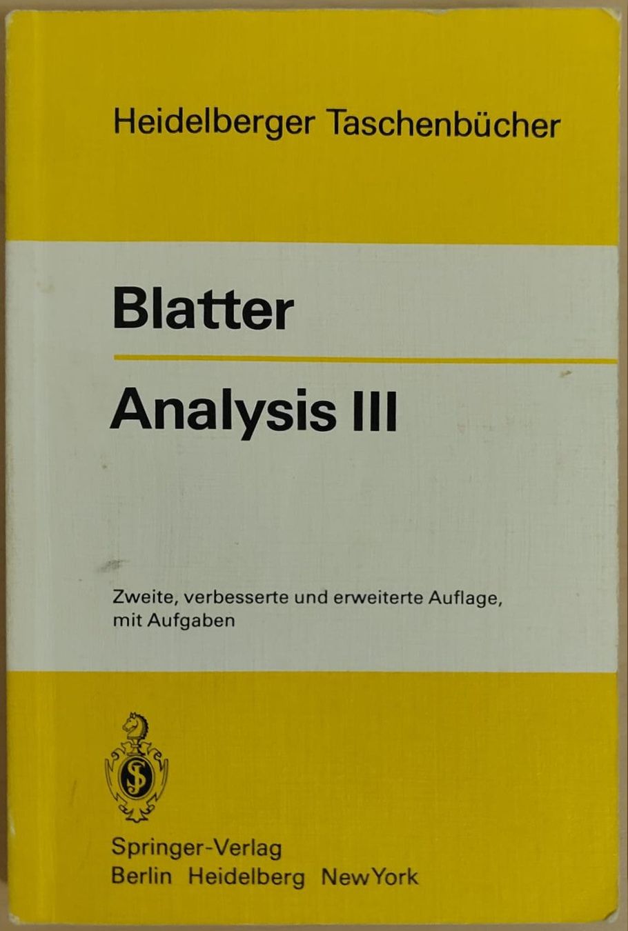 Bücher: Analysis III – Christian Blatter (Springer) – Gebraucht aus Zürich von vik_8r9f