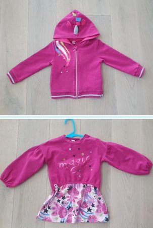 Zweiteiler Kleid Gr. 92 Pink mit Einhor- Kapuzenjäckchen