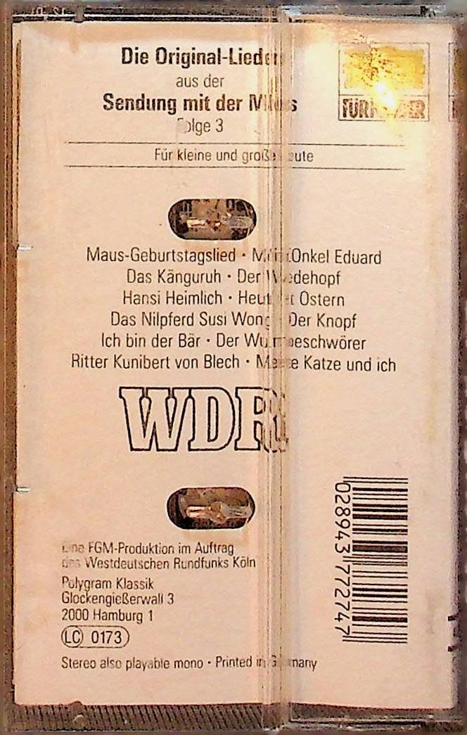 Musicassette: MC Original Lieder aus der Sendung mit der Maus Folge 3 – Usato da Reitnau venduto da Zaomir 1