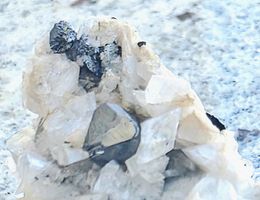 Mineral: Magnetit mit Rutil. Rundum auskristallisiert.
