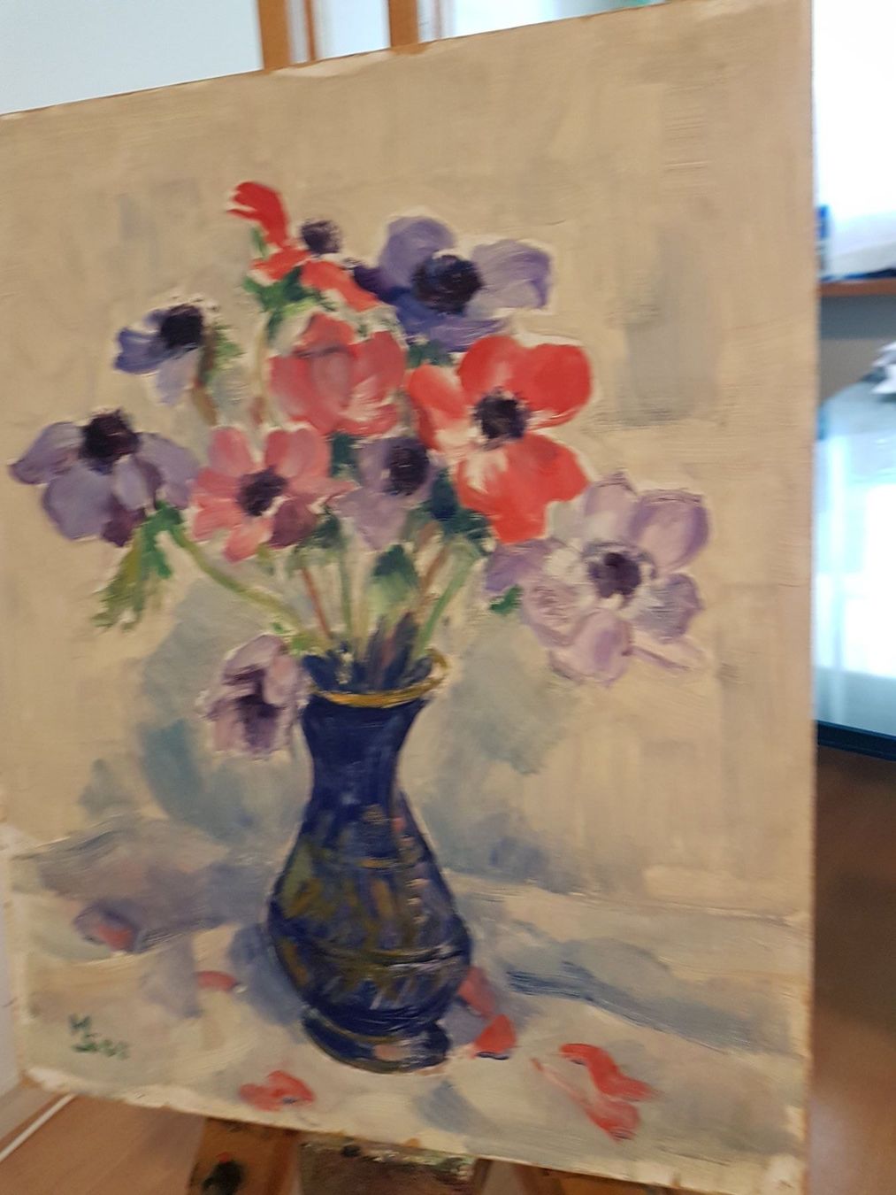 Dipinti: Ölbild 1955 "Anemonen" – Monogrammiert MS – Usato da Glattbrugg venduto da casabelavista 3