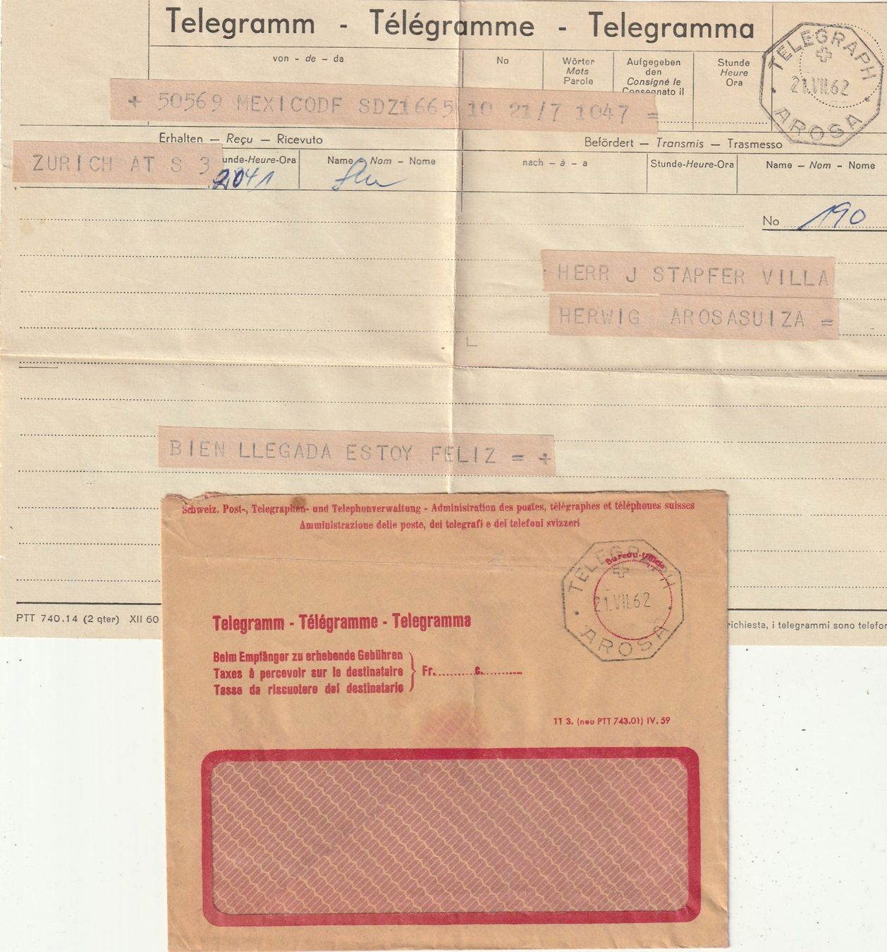 Documenti: Telegramm Arosa 1962 – Usato da Rorschacherberg venduto da fratovi2