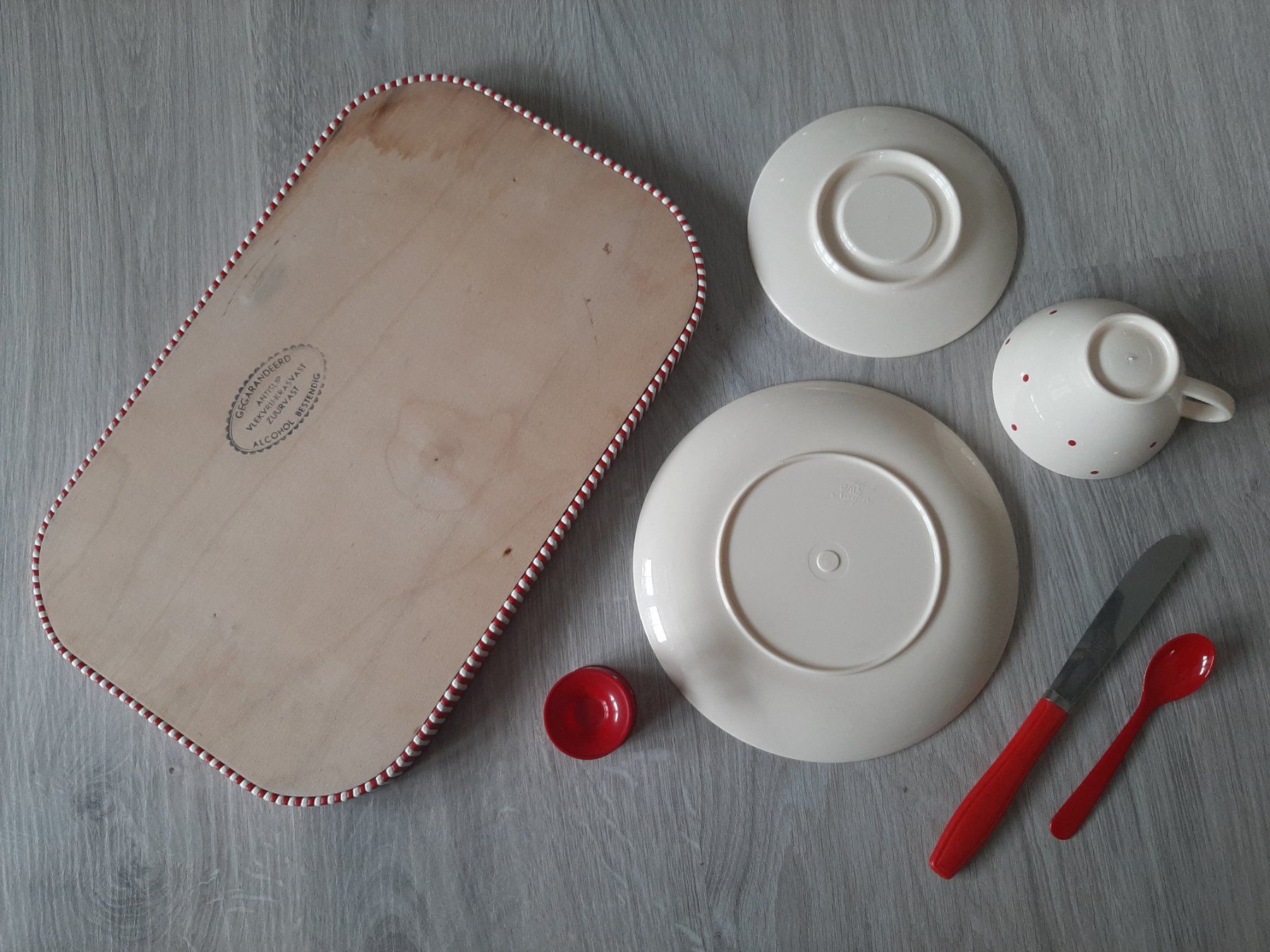 Set di piatti: 50er 60er Mid Century Tablett Gedeck Oldtimer Camping Set – Usato da Erschwil venduto da Karabella 9