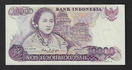 Banconote: Indonesia  10.000  Rupiah  1985  Gebraucht – Usato da Gordola venduto da coinsandnotes