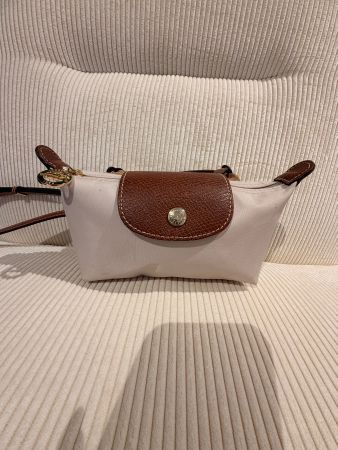 Longchamp Le Pliage Pochette – Weiss/Creme mit braunen Leder