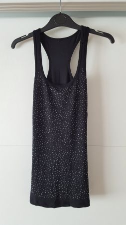 Tanktop mit Glitzersteinchen schwarz Grösse XS bis S top!