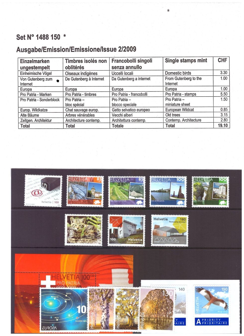 Tutti i francobolli: CH Briefmarken Ausgaben 2009 – Nuovo e nell'imballaggio originale da Chur venduto da marcbruni 1