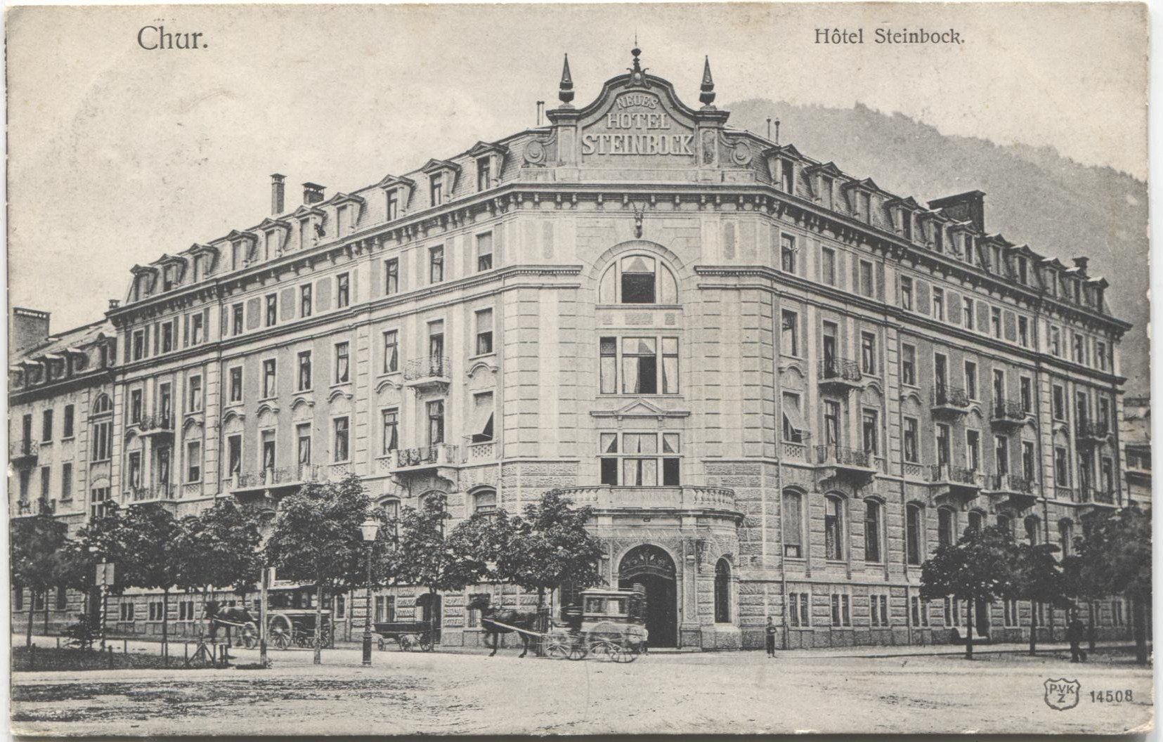Cartoline postali: CHUR GR 1908 Hotel Steinbock mit Postkutsche? – Usato da Wil SG venduto da Clanx