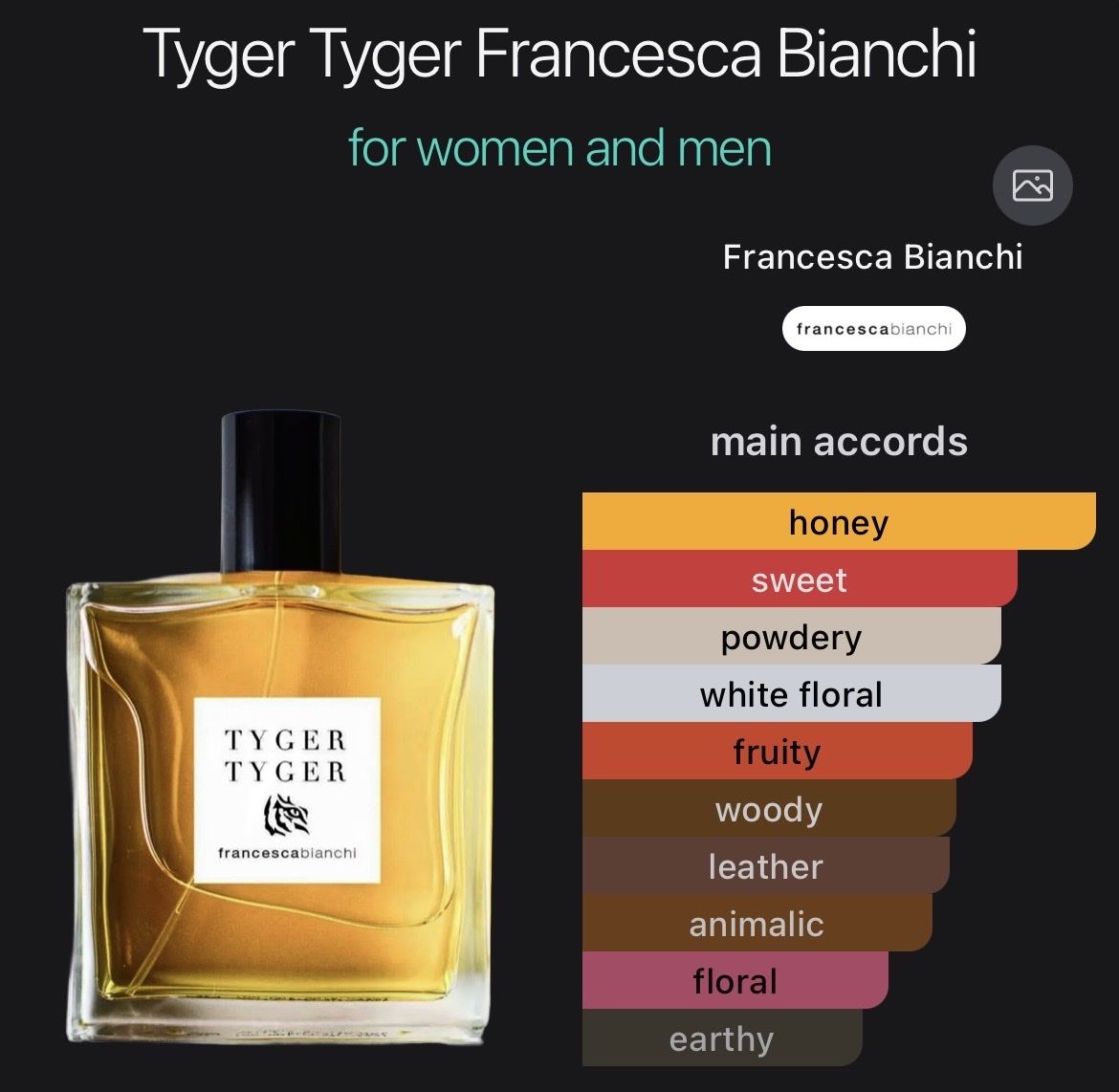 Profumi & Eau de Toilette: NICHE - EXDP Tyger Tyger by Francesca Bianchi (decant) – Usato da Genève venduto da StaceyH 1