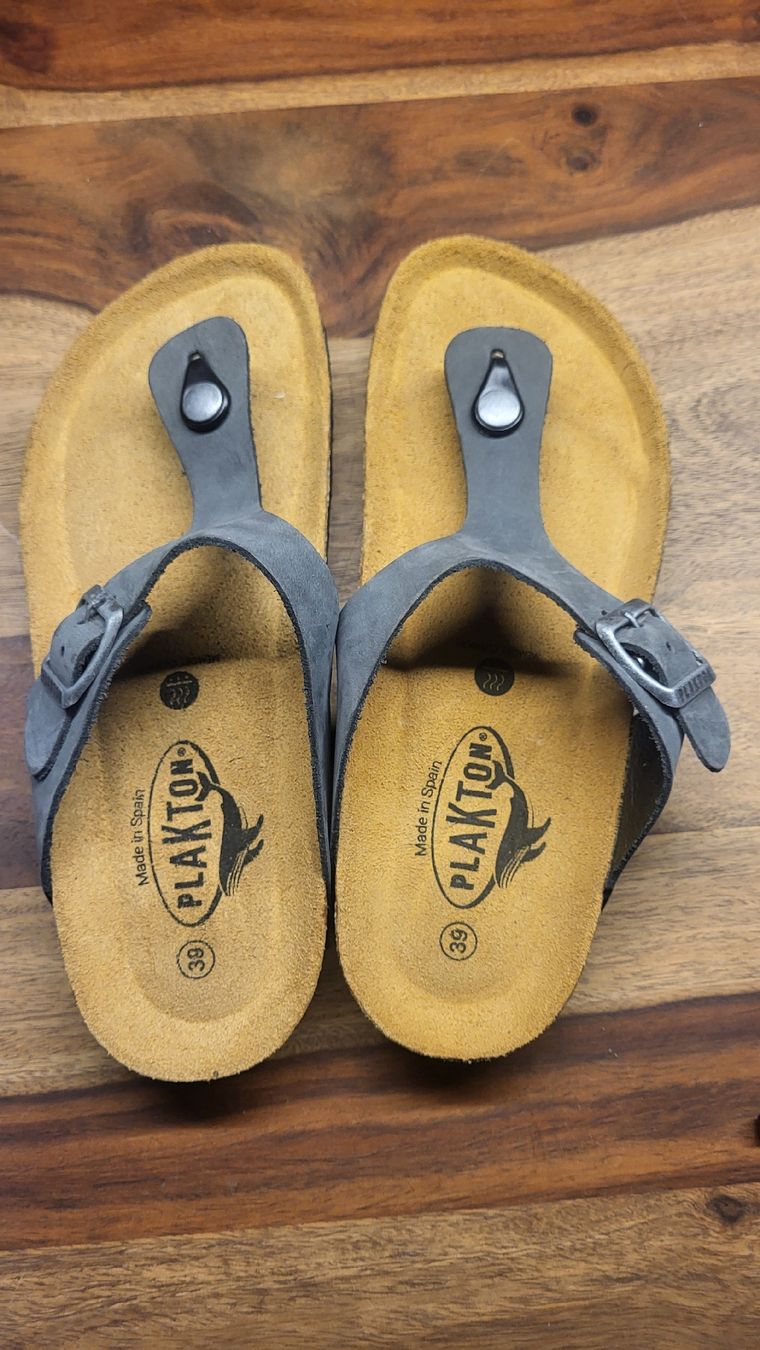 Damenschuhe: Plankton Ledersandalen, Grösse 39, Grau – Neu (gemäss Beschreibung) aus Basel von Lafadarsch
