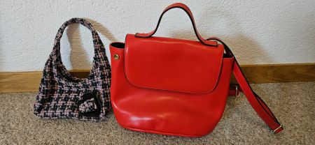 Roter Rucksack + kleine Tweed Tasche für Mädchen