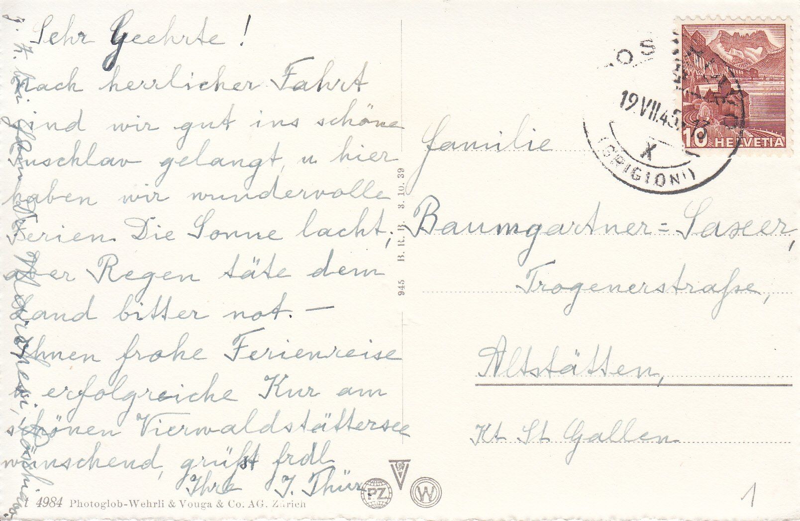 Ansichtskarten: Muottas Muraigl 1945 – Gebraucht aus Bürglen TG von StampGraf 1